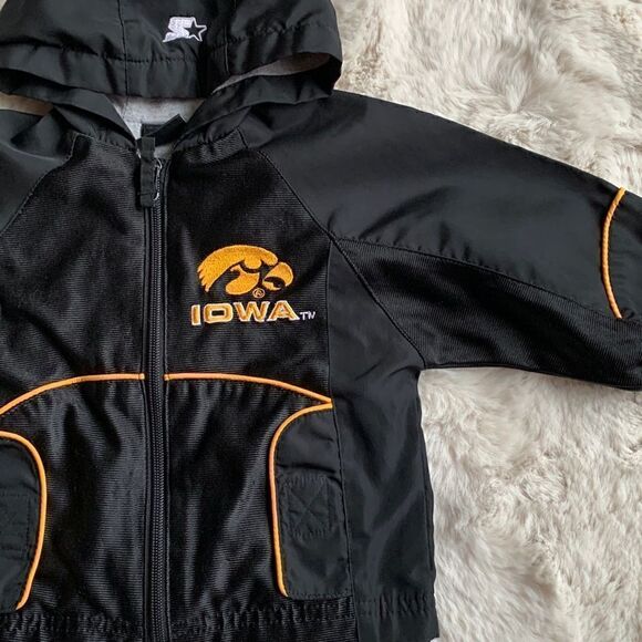 Iowa Hawkeyes Coat Football Black Windbreaker embroidered Starter Jacket 12M - Picture 2 of 9